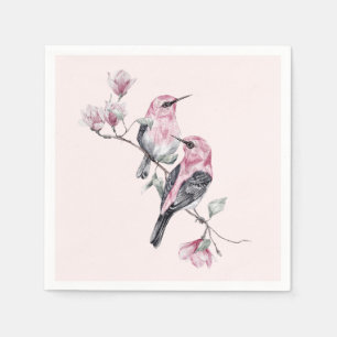 Rosa und schwarze Vögel auf einem Baumzweig Serviette