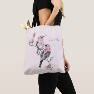 Rosa und schwarze Vögel auf einem Baumzweig Tasche