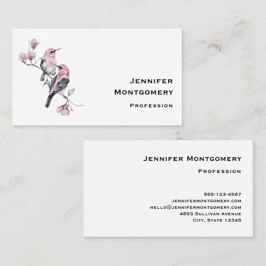 Rosa und schwarze Vögel auf einem Baumzweig Visitenkarte (Vorne/Hinten)