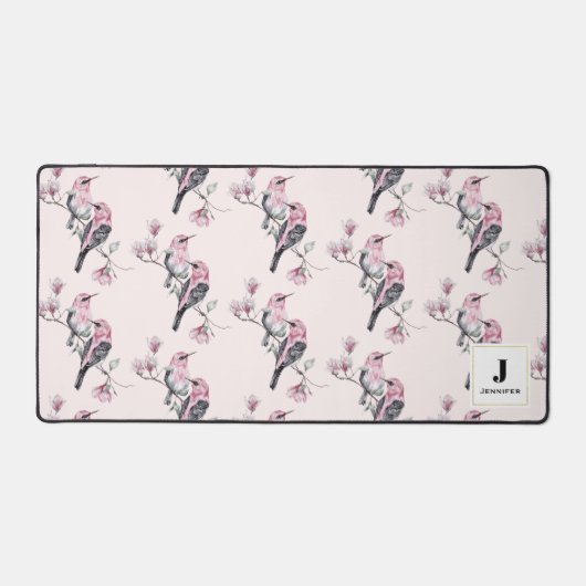 Rosa und schwarze Vögel auf einem Monogramm der Ba Schreibtischunterlage (Vorderseite)
