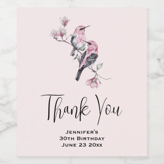 Rosa und schwarze Vögel auf einem Zweig Party Viel Weinetikett (Einzelnes Label)