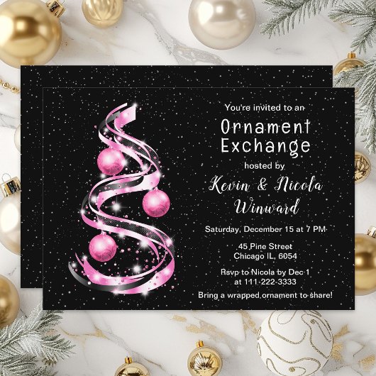 Rosa und schwarze Weihnachtsdekoration Exchange Einladung