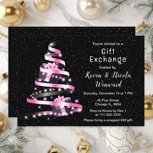 Rosa und schwarze Weihnachtsgeschenke Exchange Einladung