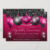 Rosa und schwarze Weihnachtsschmuck Quinceanera Einladung (Vorne/Hinten)