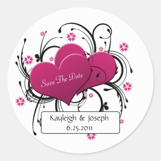 Rosa und schwarze Wirbel Save the Date Aufkleber (Vorderseite)