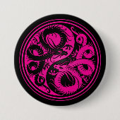 Rosa und schwarze Yin Yang Chinese-Drachen Button (Vorderseite)