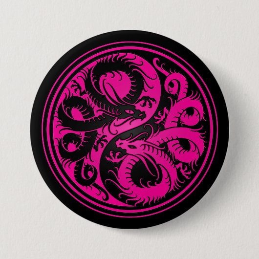 Rosa und schwarze Yin Yang Chinese-Drachen Button (Vorderseite)