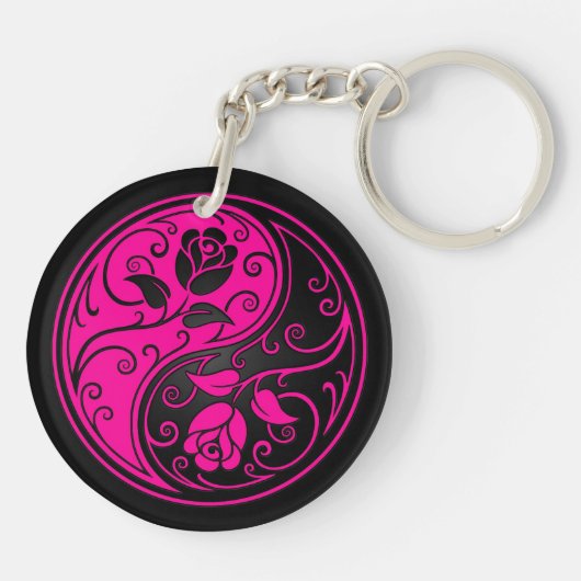 Rosa und schwarze Yin Yang Rosen Schlüsselanhänger (Rückseite)