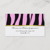 Rosa und schwarze Zebra-Druck-Visitenkarte Visitenkarte (Rückseite)