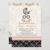 Rosa und schwarze Zebra-Druck-Wagen-Babyparty Einladung (Vorne/Hinten)