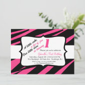 Rosa und schwarze Zebra Girls Einladung zum ersten (Stehend Vorderseite)