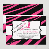 Rosa und schwarze Zebra Girls Einladung zum ersten (Vorne/Hinten)