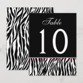 Rosa und schwarze Zebra Hochzeitskarte Tischnummer (Vorne/Hinten)