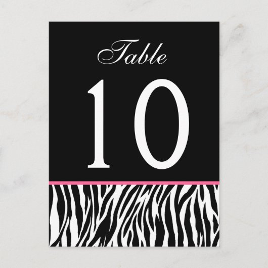 Rosa und schwarze Zebra Hochzeitskarte Tischnummer (Vorderseite)