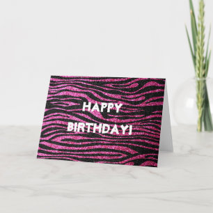 Rosa und Schwarze Zebra (Imitate Glitzer) Geburtst Karte