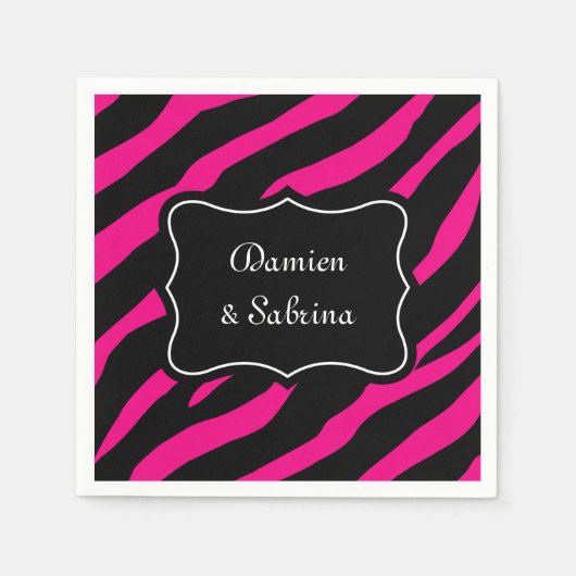 Rosa und schwarze Zebra-Servietten | personalisier Serviette (Vorderseite)