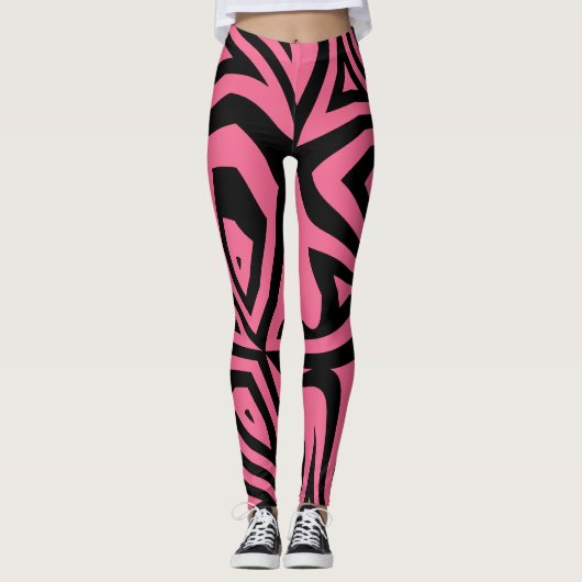 Rosa und schwarze Zebrastreifen Frauen Leggings (Vorderseite)