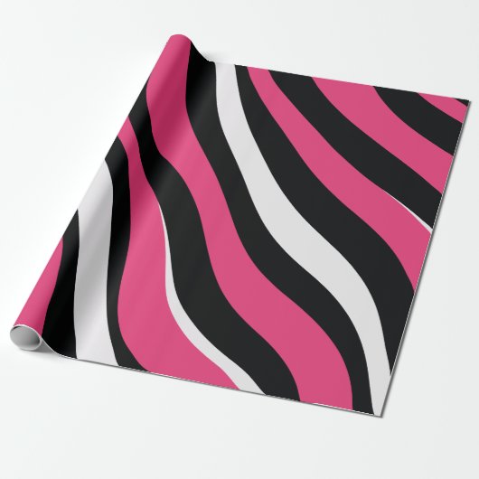 Rosa und schwarze Zebrastreifen Geschenkpapier (Ungerollt)
