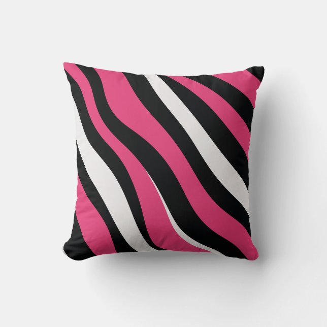 Rosa und schwarze Zebrastreifen Kissen (Vorderseite)
