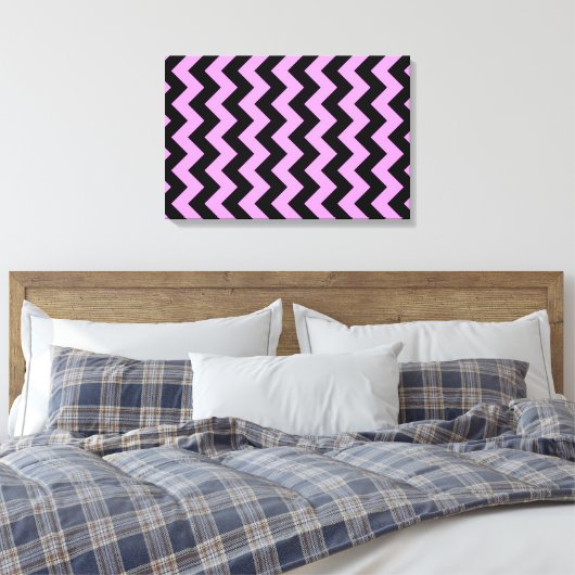 Rosa und schwarze Zigzag Leinwanddruck (Insitu (Schlafzimmer))