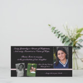 Rosa und schwarzer Abschluss Einladung für Maci (Stehend Vorderseite)