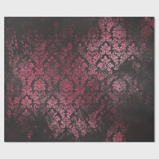 Rosa und schwarzer antiker Kratzer-Schmutz-Damast Geschenkpapier (Flach)