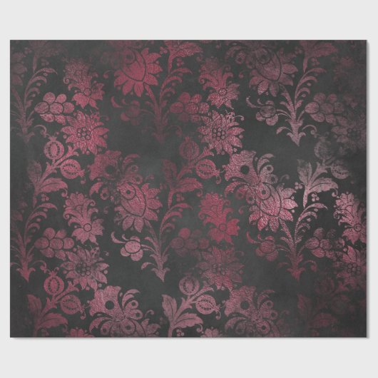 Rosa und schwarzer antiker Kratzer-Schmutz-Damast Geschenkpapier (Flach)