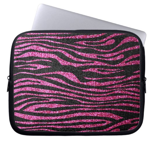 Rosa und schwarzer bling Zebra-Druck Laptopschutzhülle (Vorderseite)
