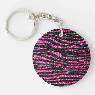 Rosa und schwarzer bling Zebra-Druck Schlüsselanhänger