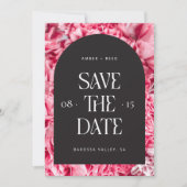 Rosa und schwarzer Blumenbogen Retro Moderner Schr Save The Date (Vorderseite)