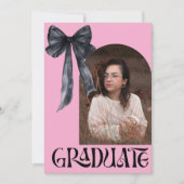 Rosa und schwarzer Bow-Abschluss mit Fotos Einladung (Vorderseite)