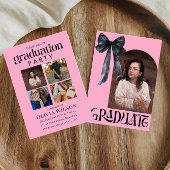 Rosa und schwarzer Bow-Abschluss mit Fotos Einladung