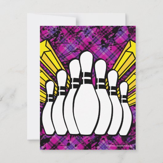 Rosa und schwarzer Bowling Einladung zur Geburtsta (Rückseite)