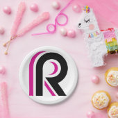 Rosa und schwarzer Buchstabe R Pappteller (Party)