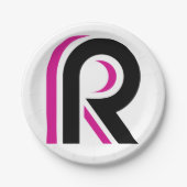 Rosa und schwarzer Buchstabe R Pappteller (Vorderseite)