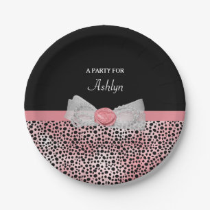 Rosa und schwarzer Cheetah-Druck-niedlicher Pappteller