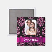 Rosa und schwarzer Damast Magnet (Vorderseite/Rückseite)