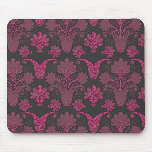 Rosa und schwarzer Damast Mousepad (Vorne)