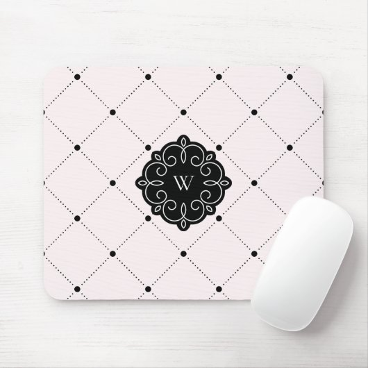 Rosa und schwarzer Diamant-Punkt-Muster-Monogramm Mousepad (Mit Mouse)