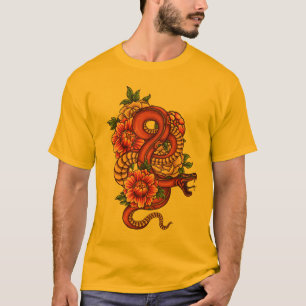 Rosa und Schwarzer Florendrache auf T-Shirt