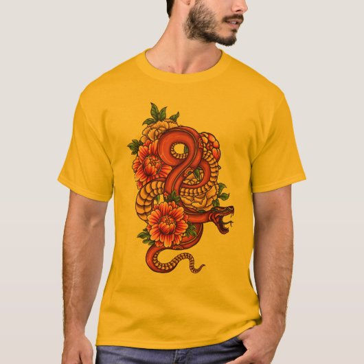 Rosa und Schwarzer Florendrache auf T-Shirt (Vorderseite)