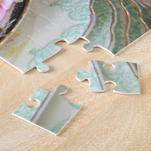 Rosa und schwarzer Foral Teacup-Puzzle Puzzle (Seite)