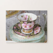 Rosa und schwarzer Foral Teacup-Puzzle Puzzle (Horizontal)