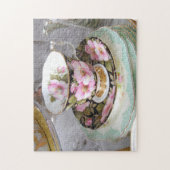 Rosa und schwarzer Foral Teacup-Puzzle Puzzle (Vertikal)