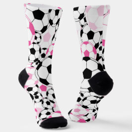 Rosa und schwarzer Fußball-Soccerball-Druck Fußbal Socken