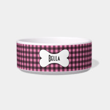 Rosa und schwarzer Gingham mit dem Namen "Dog Bone