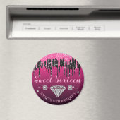 Rosa und schwarzer Glitter-Drip-Diamant Sweet Sixt Magnet (In Situ (Geschirrspüler))