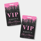 Rosa und schwarzer Glitzer 16 . Geburtstag VIP Ausweis (Vorder- & Rückseite)
