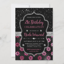 Rosa und schwarzer Glitzer Blume 21. Geburtstag