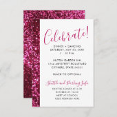 Rosa und schwarzer Glitzer Mitzvah Empfang Begleitkarte (Vorne/Hinten)